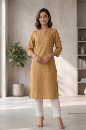 Women's Pure Cotton Flex Solid Caramel Camel Straight Long Kurta for Women | Everyday Office & Casual Wear Manufacturer Wholesale in Jaipur