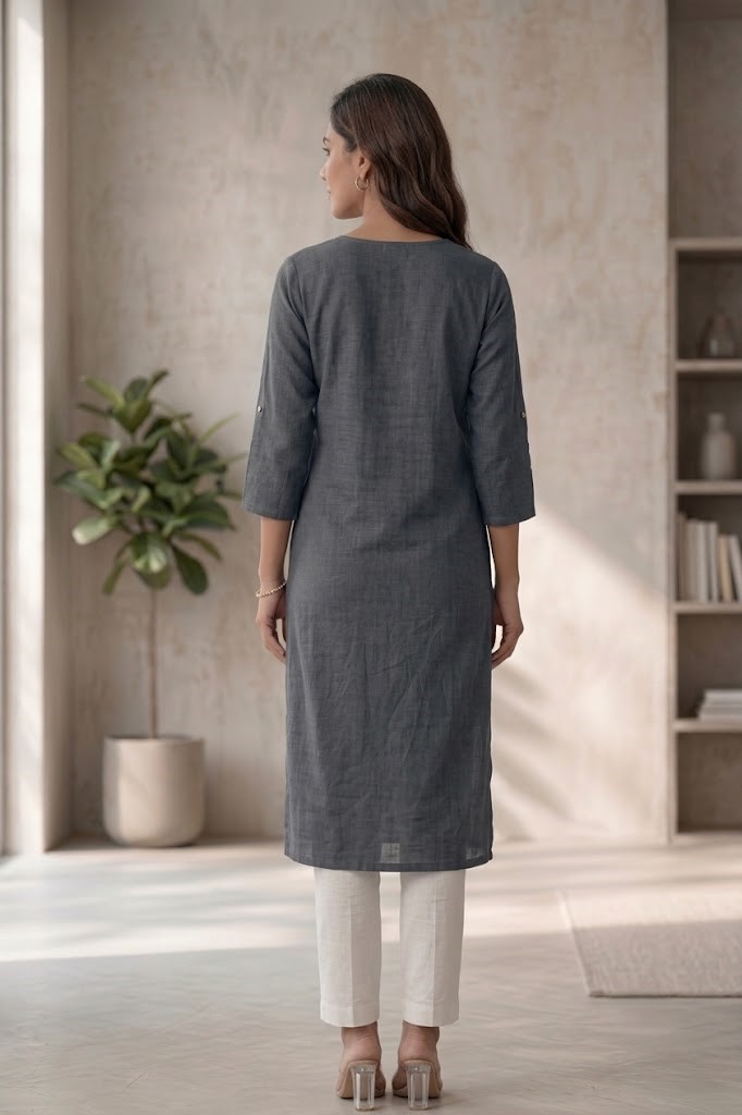 Women's Pure Cotton Flex Solid Smoke Grey Straight Long Kurta for Women | Everyday Office & Casual Wear Manufacturer Wholesale in Jaipur
