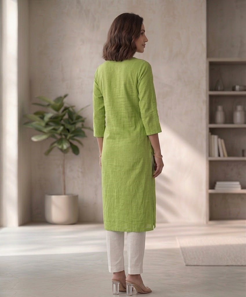 Women's Pure Cotton Flex Solid Pista Green Straight Long Kurta for Women | Everyday Office & Casual Wear Manufacturer Wholesale in Jaipur