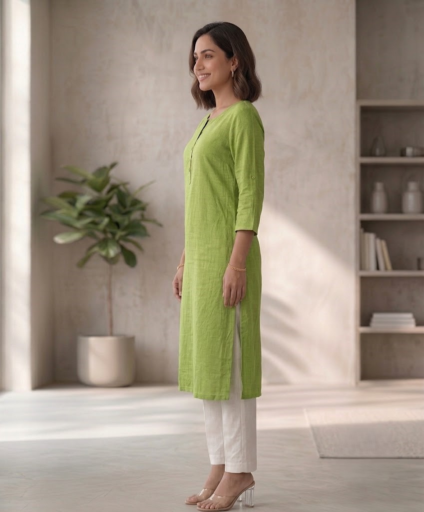 Women's Pure Cotton Flex Solid Pista Green Straight Long Kurta for Women | Everyday Office & Casual Wear Manufacturer Wholesale in Jaipur