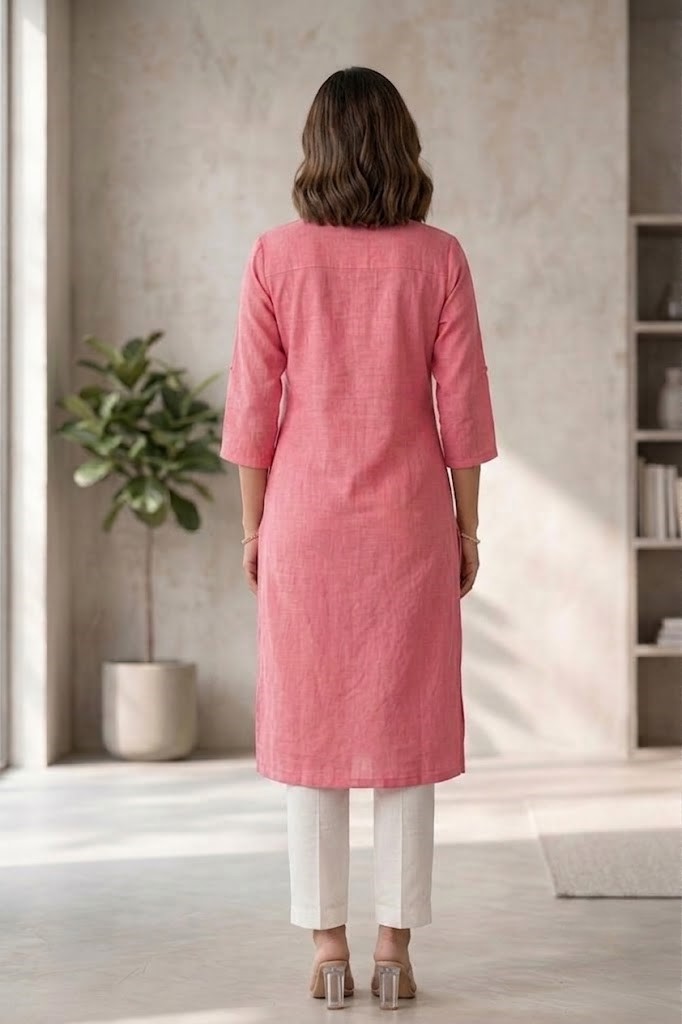 Women's Pure Cotton Flex Solid Flamingo Pink Straight Long Kurta for Women | Everyday Office & Casual Wear Manufacturer Wholesale in Jaipur