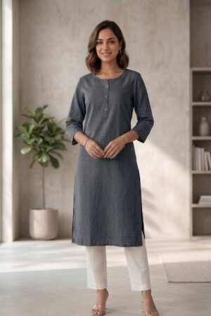 Women's Pure Cotton Flex Solid Smoke Grey Straight Long Kurta for Women | Everyday Office & Casual Wear Manufacturer Wholesale in Jaipur
