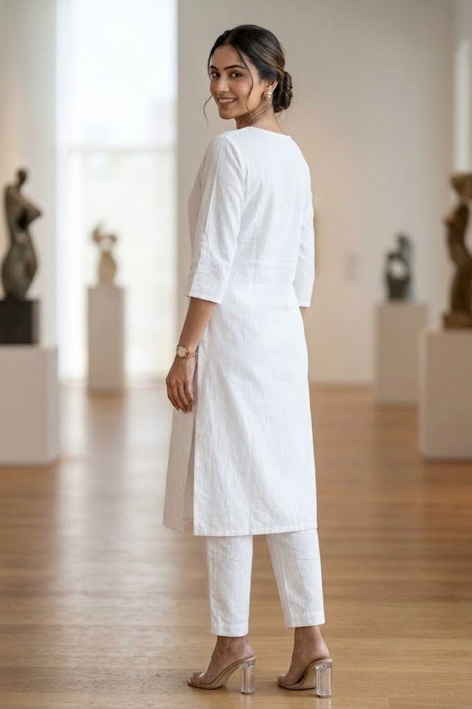 Women's Pure Cotton Flex Solid White Straight Long Kurta for Women | Everyday Office & Casual Wear Manufacturer Wholesale in Jaipur