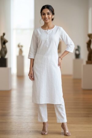 Women's Pure Cotton Flex Solid White Straight Long Kurta for Women | Everyday Office & Casual Wear Manufacturer Wholesale in Jaipur