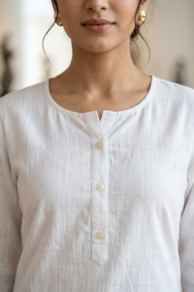 Women's Pure Cotton Flex Solid White Straight Long Kurta for Women | Everyday Office & Casual Wear Manufacturer Wholesale in Jaipur