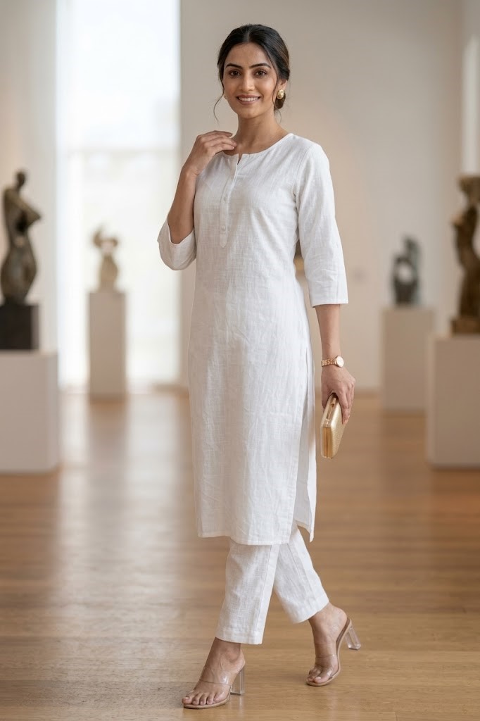 Women's Pure Cotton Flex Solid White Straight Long Kurta for Women | Everyday Office & Casual Wear Manufacturer Wholesale in Jaipur