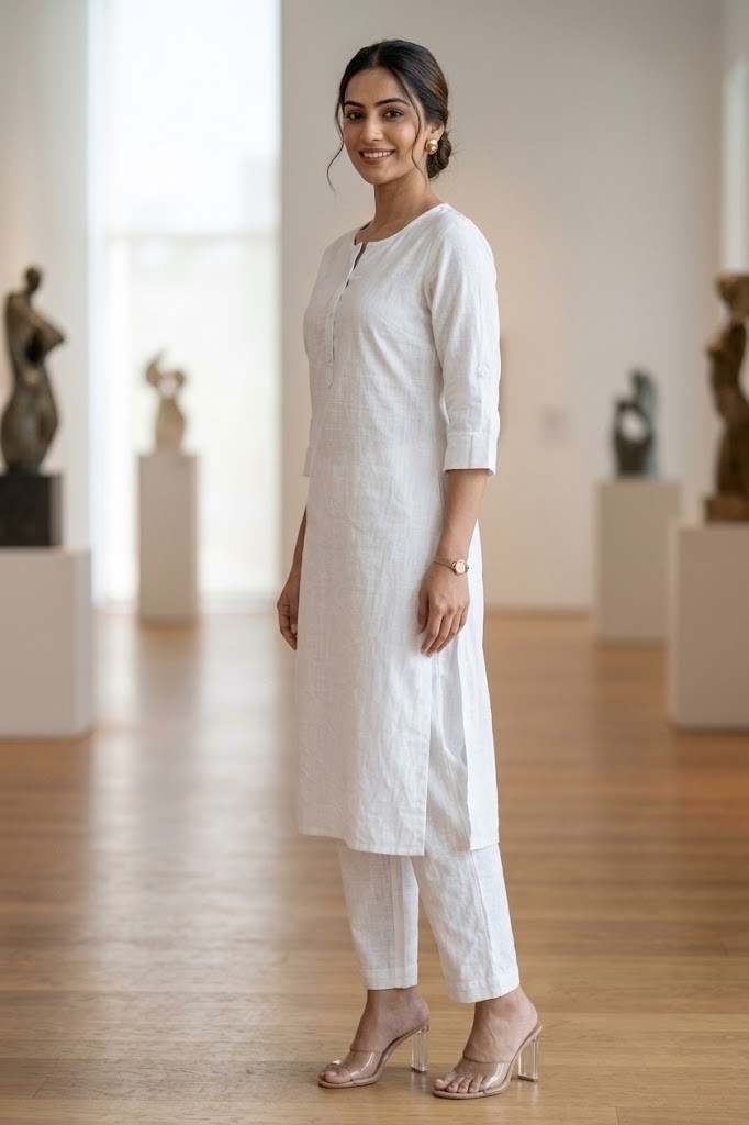 Women's Pure Cotton Flex Solid White Straight Long Kurta for Women | Everyday Office & Casual Wear Manufacturer Wholesale in Jaipur